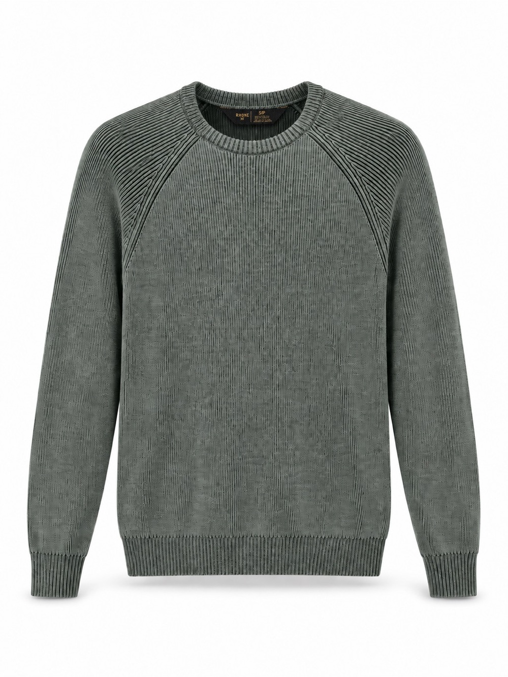 Rhone Rib Crewneck Sweater Pine Gray Cotton Blend Men’s Small Green Ribbed